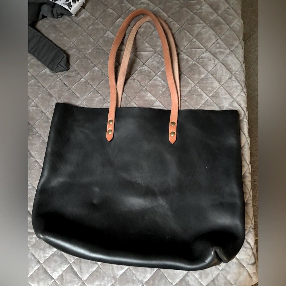 Elegant Black Leather Tote Bag